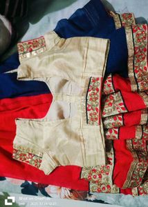 Red &amp; Blue Embroidered Saree