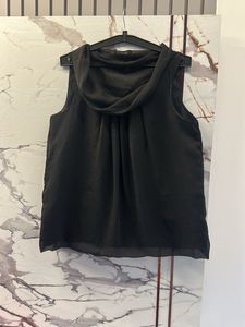 Black Sleeveless Drape Neck Top, Bust- 34
