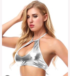 Shiny Silver Halter Neck Top