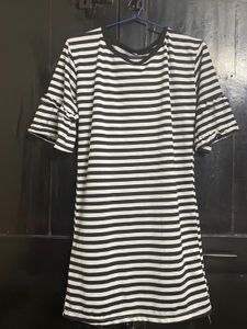 Striped Ruffle Sleeve T-Shirt Dress