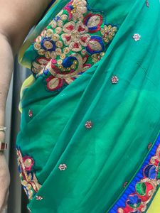 Pure Georgette yellow green saree