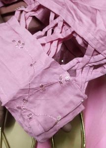 Pink Embroidered Kurta Set with Dupatta &amp; Juttis