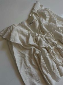 White Ruffle Front Cropped Top