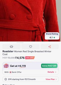 Vibrant Red Corduroy Double-Breasted Coat