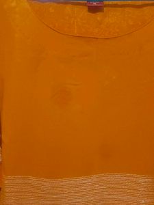 Orange front embroidered and back Printed Kurti