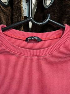 Cute Pink Ribbed Lettuce Hem Crop Top