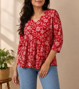 Red Floral Print Top