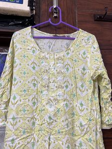 Avaasa Yellow Printed Kurta with Embroidery