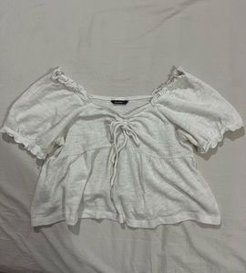 Ztudio Lily White Ruffle Trim Top