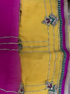 Double Color saree Yellow N Pink