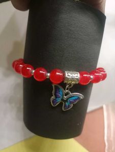 Red Beaded Bracelet with Butterfly Charm