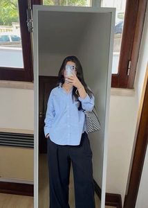 blue oversized shirt