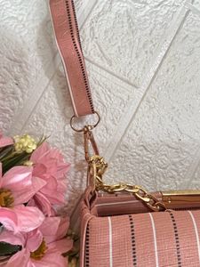 Peach stripped box sling bag
