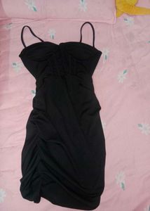 Chic Black Ruched Mini Dress