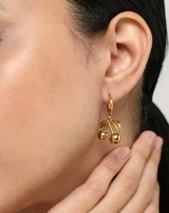 Women Gold Cherry Shaped Charm Hoop Earrings