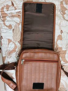 Brown Faux Croc Crossbody Bag