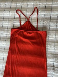 Red Ribbed Strapless Dress