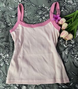 Cute Pink &amp; White Ribbed Tank Top