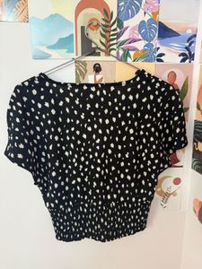 Stylish Black &amp; White Dotted V-Neck Top