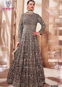 Designer Green Embroidered Anarkali Material