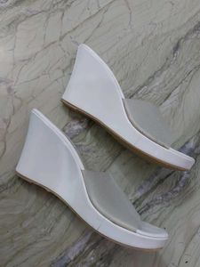 Stylish White Wedge Mules
