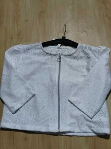 White Eyelet Zip-Up Crop Top