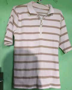 Striped Knit Polo Top