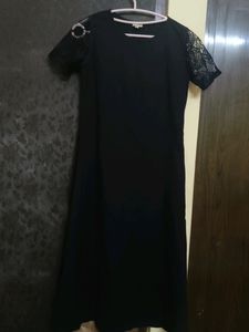 Black Plain Anarkali Kurti With Lace Sleeves