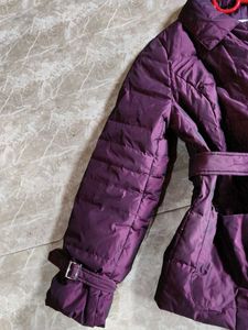 Elegant Purple Puffer Jacket with Belt