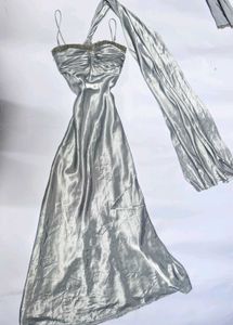 dupata Silver Halter Neck Dress with Scarf