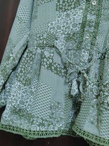 Green Patchwork Kurta with Tie