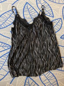 H&amp;M_Sparkly Black &amp; Silver Cami