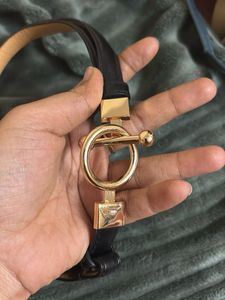 Chic Black Leather Belt with Gold Hardware