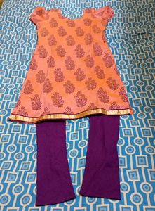Peach Block Print Kurta Set with Dupatta