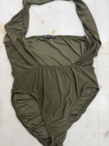 Boohoo Olive Green Strapless Top