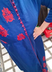 Beautiful Blue Kurta with Red Embroidery