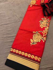 Red Embroidered Kurta Set 3 piece