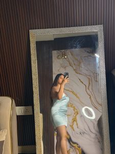 Satin Ruched Mini Dress with Chain Straps