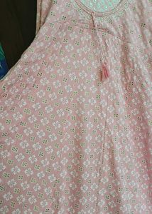 Beautiful Pink Printed Kurta with Embellishments