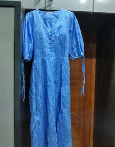 Blue Gingham Tiered Maxi Dress