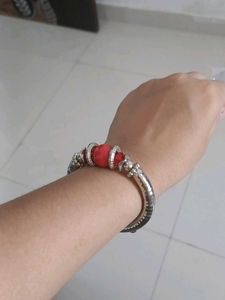 Bohemian Red Bead Silver Bracelet