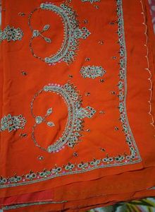 Stunning Orange Embroidered Saree