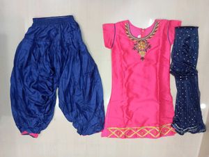 Pink &amp; Blue Kurta Set with Dupatta