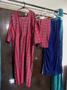 Beautiful Red & Blue Printed Kurta Set