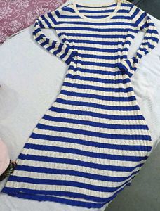 🤍💙Blue &amp; White Striped Knit Midi dress bodycon