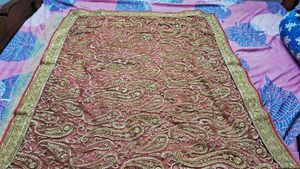 Elegant Pink &amp; Gold Embroidered Saree