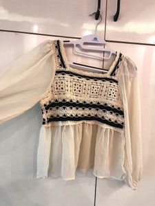 Chic Crochet &amp; Chiffon Blouse