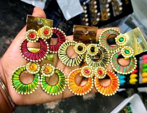 Vibrant Thread Hoop Earrings 5 sets