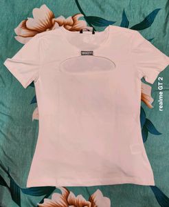 Shein Medium Length Short Sleeve Front Cut-Out Top