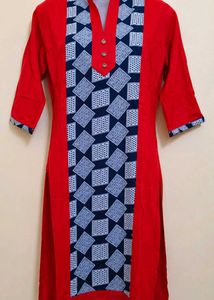 Women’s Red & Teal Kurti Suit with Contrast